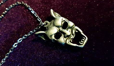 DEMON SKULL Silver Pewter Pendant Leather Necklace | eBay
