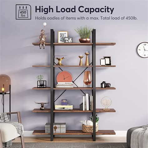 Tribesigns HOGAC0588 Rustic Brown Triple Wide 5 Shelf Etagere Bookcase