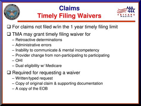 tricare east timely filing for claims