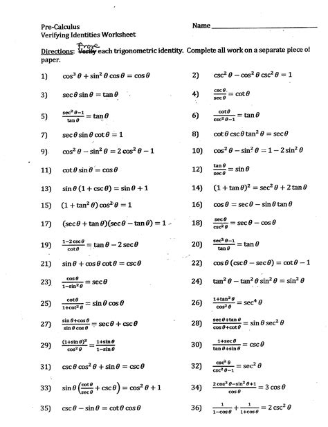 trig identities review worksheet answers