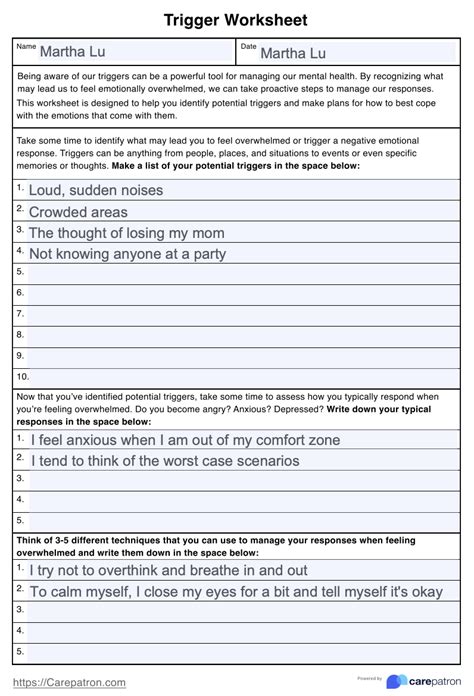 Triggers Worksheet