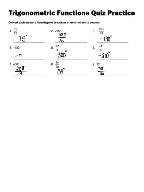 Trigonometric Functions Quiz Pdf