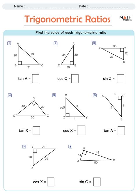 trigonometric ratios worksheet 2 answers