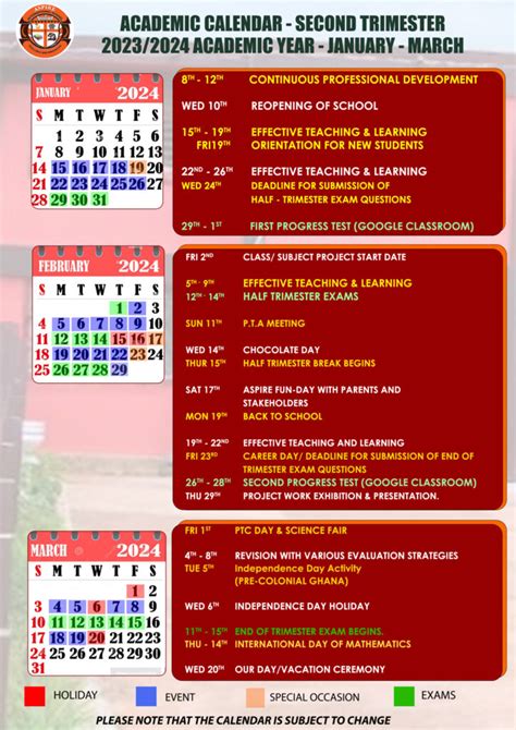 Trimester School Calendar