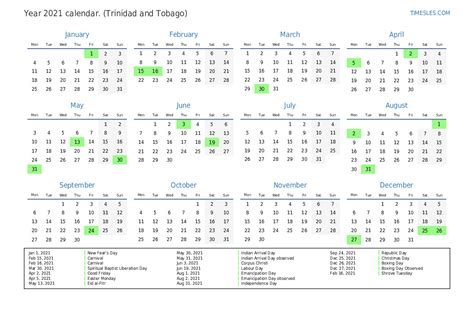 trinidad and tobago calendar with holidays