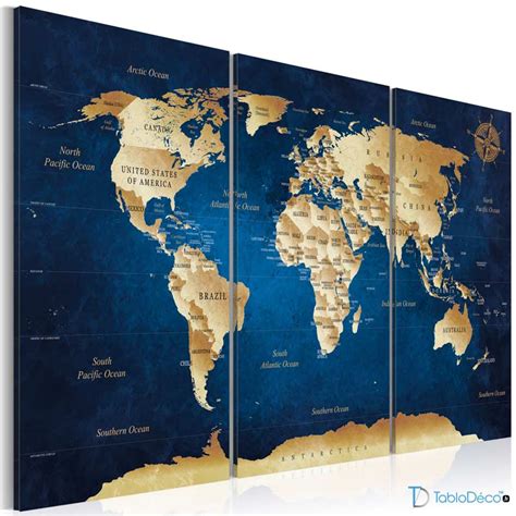 Cadre triptyque carte du monde noir 180x120 Maisons du Monde World