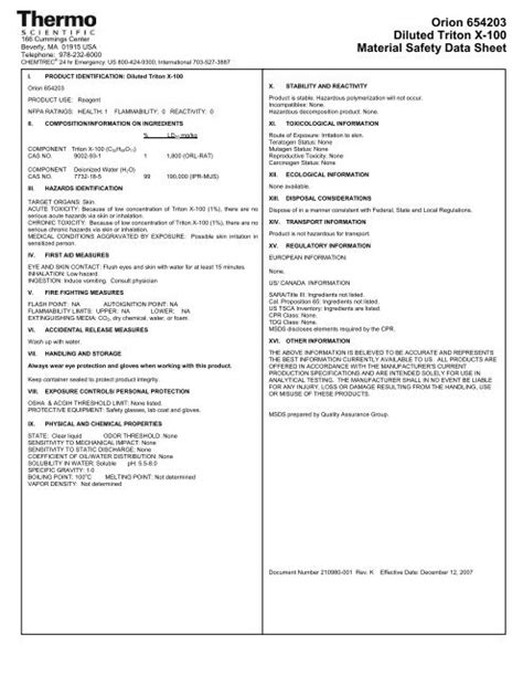 Triton X-100 Safety Data Sheet