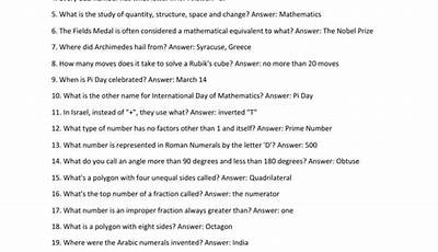 Trivia Test Math Worksheet Answers