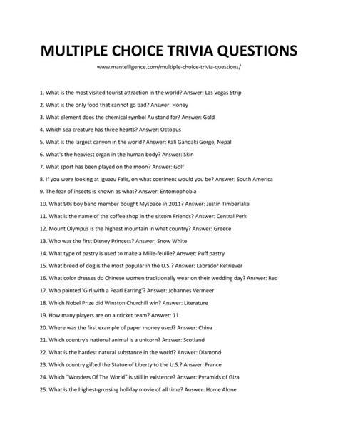 trivia questions and multiple answers