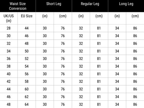 Trousers Size Chart Uk Eu