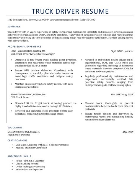 Truck Driver Resume 2018 Examples Resume 2018