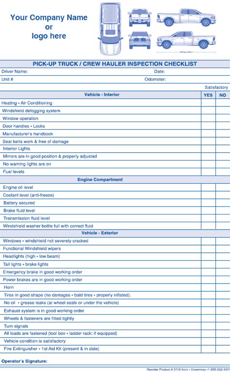 Truck Inspection Checklist Gotilo