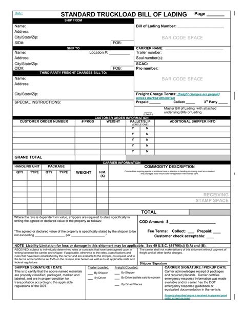 Explore Our Example of Truck Bill Of Lading Template for Free Bill of