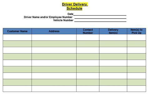 Truck Delivery Schedule Template: Streamlining Your Delivery Process