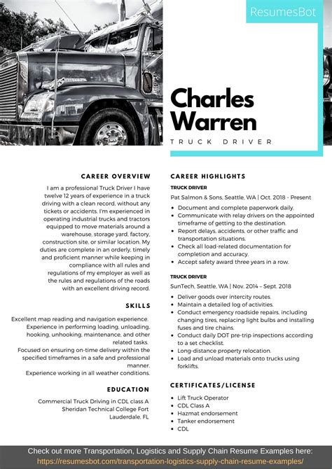 truck driver resume sample no experience