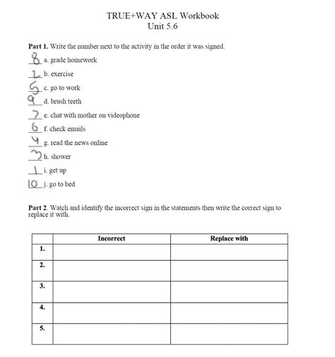 TRUE+WAY ASL Workbook Unit 3.4 Part 1 Documents Watch as the signer