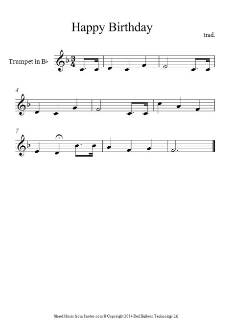 trumpet notes for happy birthday