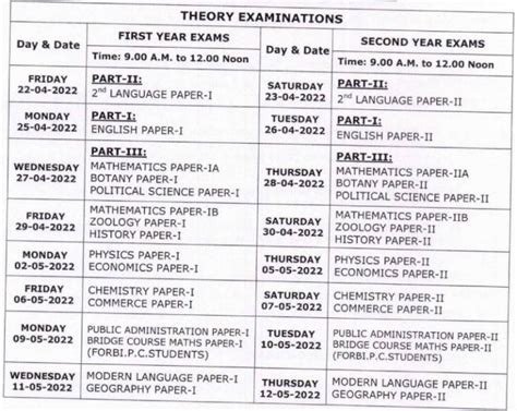 ts inter 1st year time table 2023