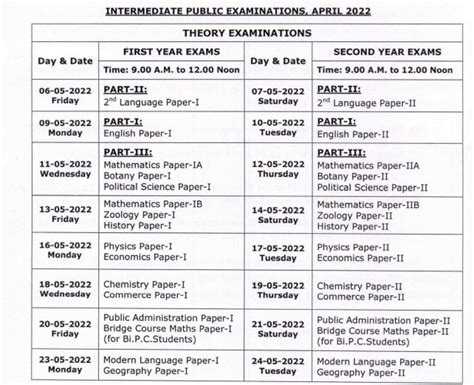 ts intermediate exam time table 2023