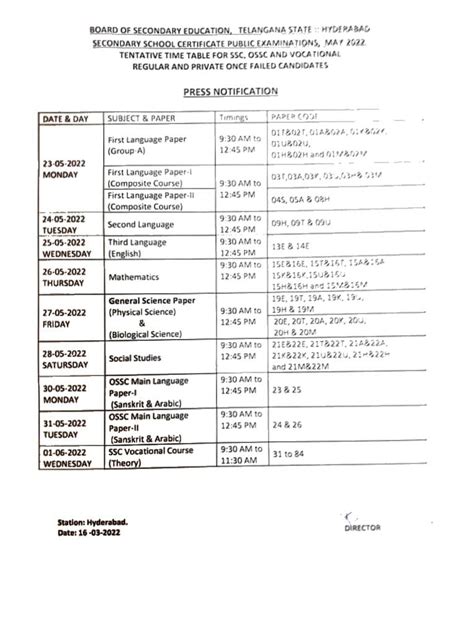 ts ssc exam time table 2022