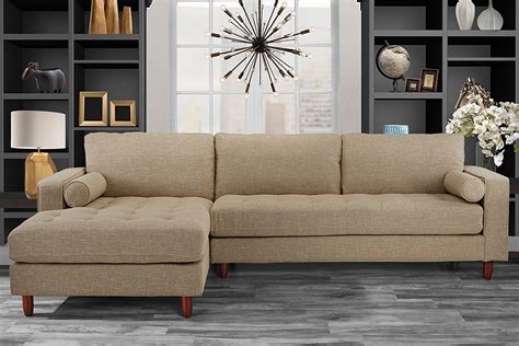 New Tufted Sectional Sofa Beige For Living Room