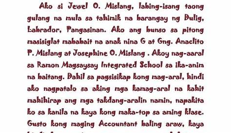 Halimbawa Ng Isang Talata Tungkol Sa Sarili Halimbawa Ng Trabaho | My