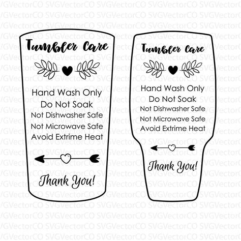 Tumbler Care Instruction SVG Tumbler Care Card SVG Tumbler Etsy