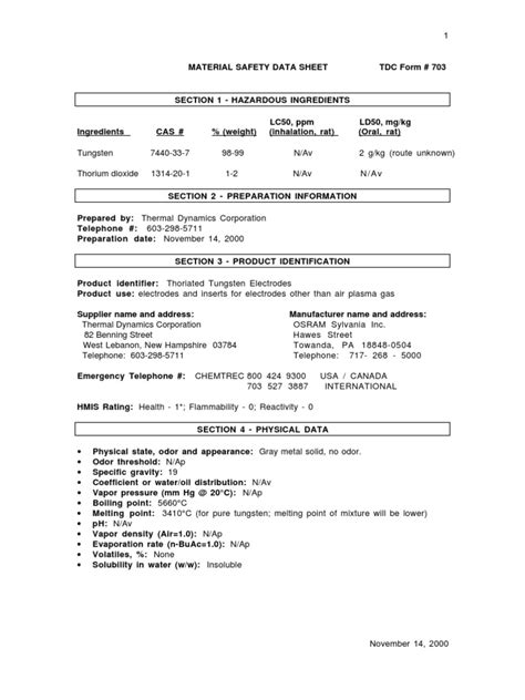 Tungsten Msds