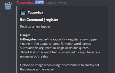 Tupper Command List