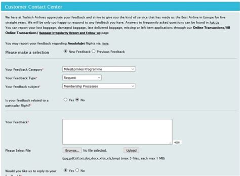turkish airline feedback form