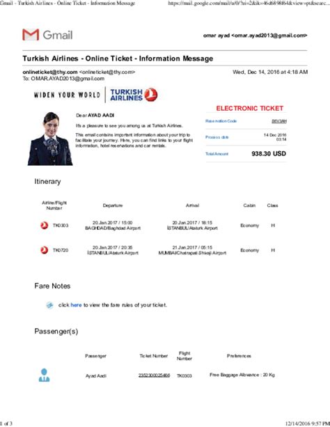 turkish airlines ticket booking confirmation