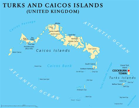 turks and caicos islands map with cities