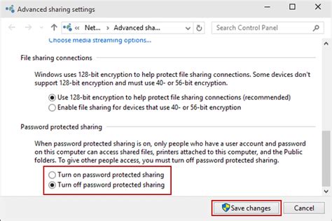 turn off password protected sharing windows 10