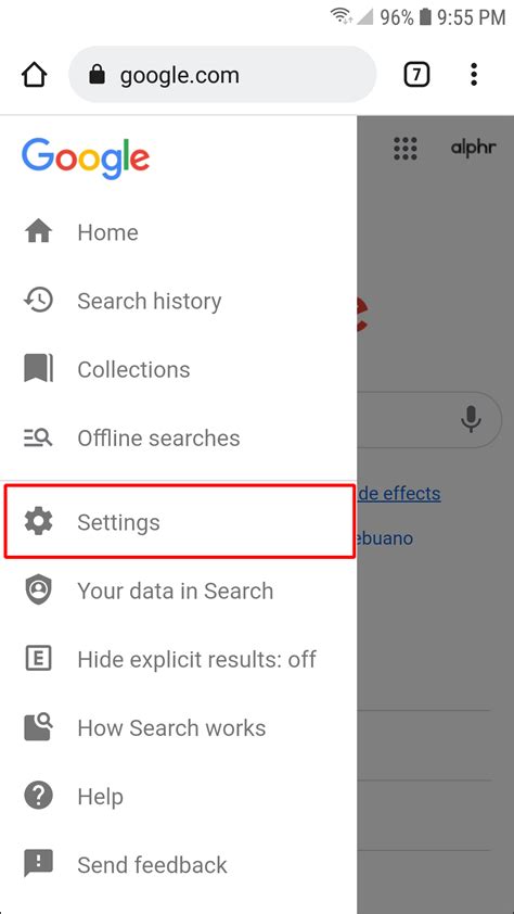 turn off trending searches google android