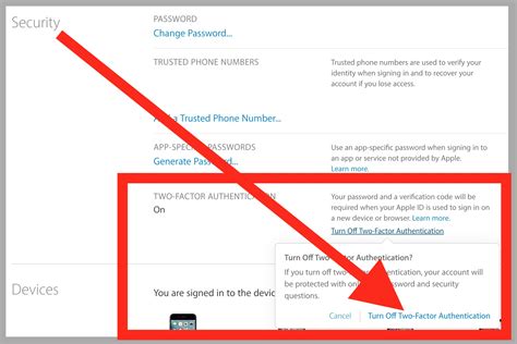 turn off two factor authentication apple