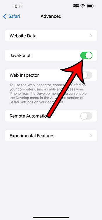 turn on javascript in iphone