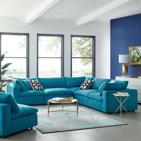 New Turquoise Blue Sectional Sofa Living Room With Low Budget