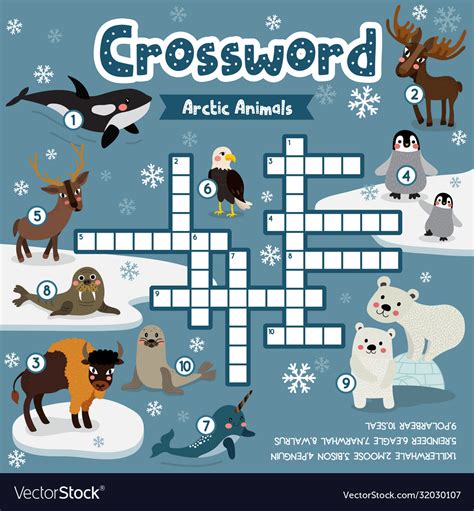 Arctic crossword puzzle. Kids words cross word searching