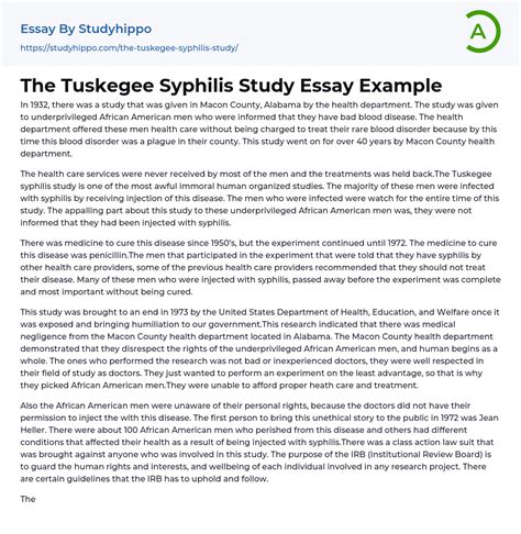 tuskegee syphilis study essay questions