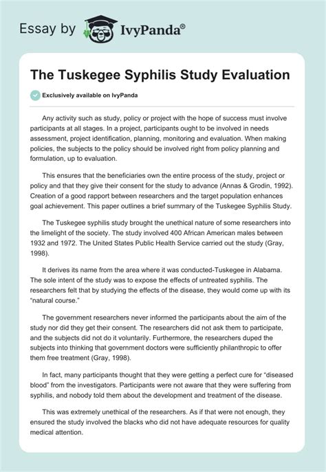 tuskegee syphilis study evaluation
