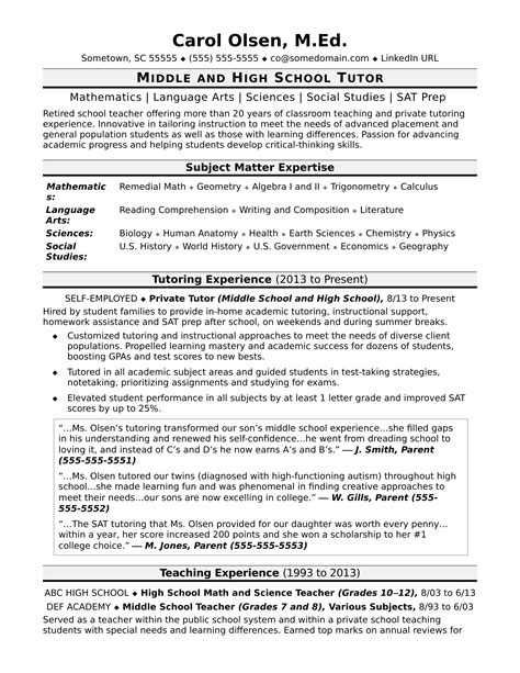 tutor experience on resume