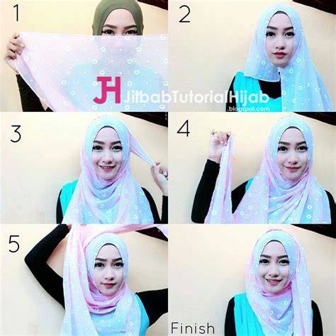 tutorial hijab segi empat bermotif