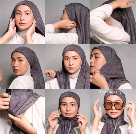 tutorial hijab segi empat motif
