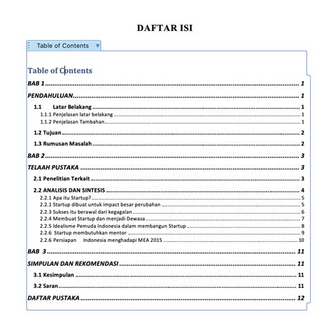 tutorial membuat daftar isi
