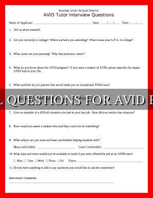 tutorial questions for avid examples