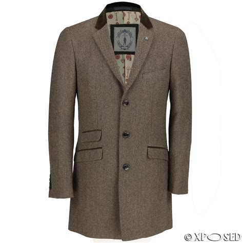 tweed long overcoat men
