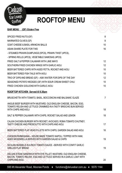 twenty three rooftop bar menu