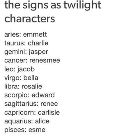 twilight characters zodiac signs