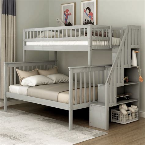 Harper&Bright Designs Twin Over Full Bunk Bed with Stairs and Storage