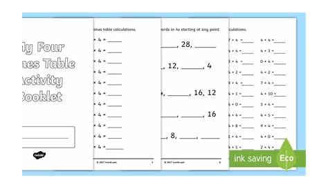 4 Times Table Activities - Times Table Booklet - Twinkl